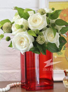 透明大红色婚庆玻璃花瓶结婚现代简约插花水培创意心形鲜花