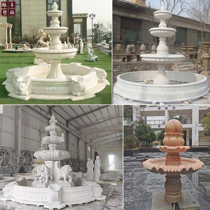 曲阳石雕汉白玉喷泉 多层中式简约款式石材流水喷泉 大理石喷泉