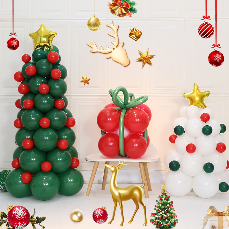 圣诞节装饰气球圣诞树场景布置立柱店G铺幼儿园酒吧户外场氛围布