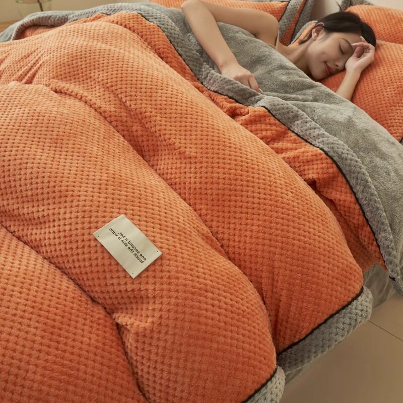 冬季牛奶绒被套单件加厚保暖珊瑚绒加绒被罩180xR220床单三四件套