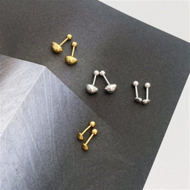 srrmhyns925银针简约百搭不规则椭圆重塑石圆珠螺丝养.耳女生耳钉