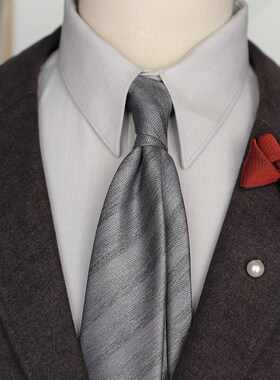 高级感 商务正装男士o8CM职业面试手打领带 白领条纹灰色黑色宴会