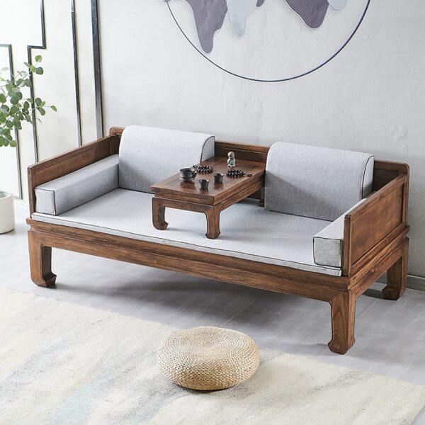 新中式实木罗汉床小户型明清榻床榫卯榆木沙发简约客厅黑胡桃家具