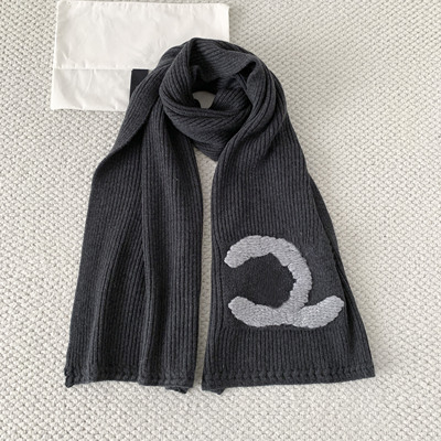 DD 非市场货 发财宅女同款黑灰色立体字母提花冬季羊绒围巾 冷帽