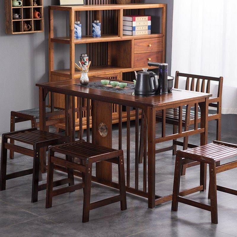 阳台办公室茶桌小型家用桌椅组合烧水壶一体全套实木新中式湿炮台