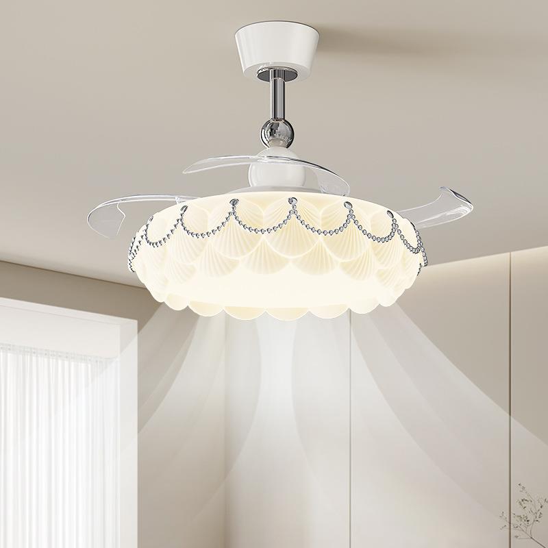 奶油风现代简约卧室贝壳隐形风扇灯2025新款现代简约护眼电扇吊灯