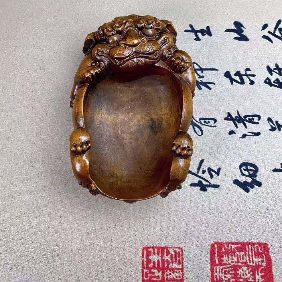 旧藏黄杨木雕仿古文玩把件貔貅簸箕茶勺茶具专用实木雕刻工艺品