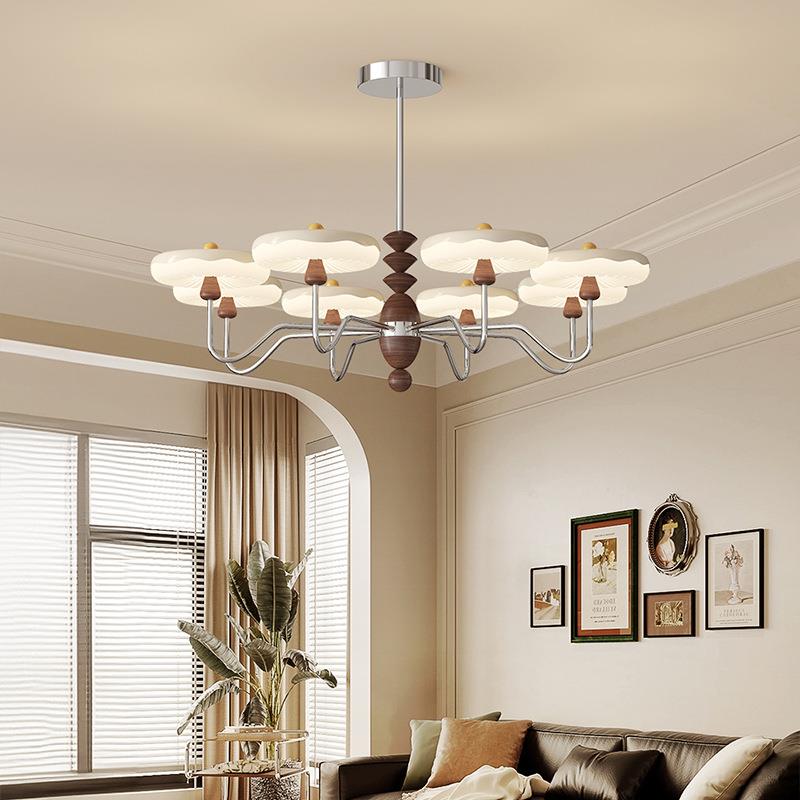 法式奶油风客厅吊灯中古星轨飞碟护眼灯创意主卧灯木纹色复古灯具