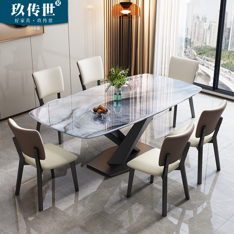 大理石餐桌家用微晶石小户u型轻奢高端奢石桌子超晶石长方形饭桌