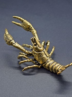 纯黄铜龙虾摆件i手工小铜器纯铜茶玩小玩意收藏品中式复古中式摆