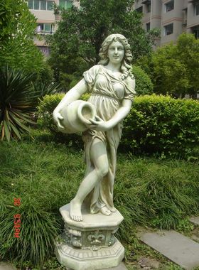 欧式玻璃钢人物雕塑m艺术品客厅户外落地摆设可定制作抱罐仕女底