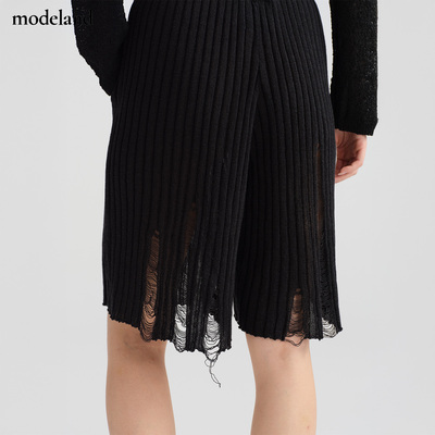 【设计师款】MONO FLAT高腰休闲针织破洞五分裤modeland买手店