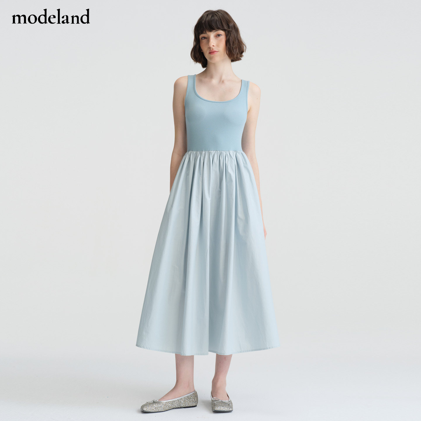 【设计师款】Seedan夏季女法式拼接撞色修身露背连衣裙蓝modeland