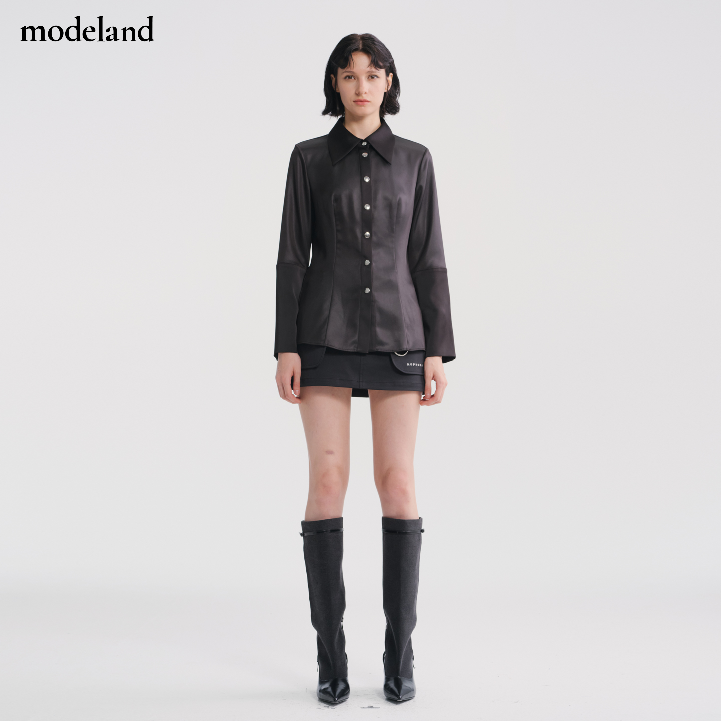 【设计师款】NOPHORA修身收腰长袖翻领上衣modeland买手店