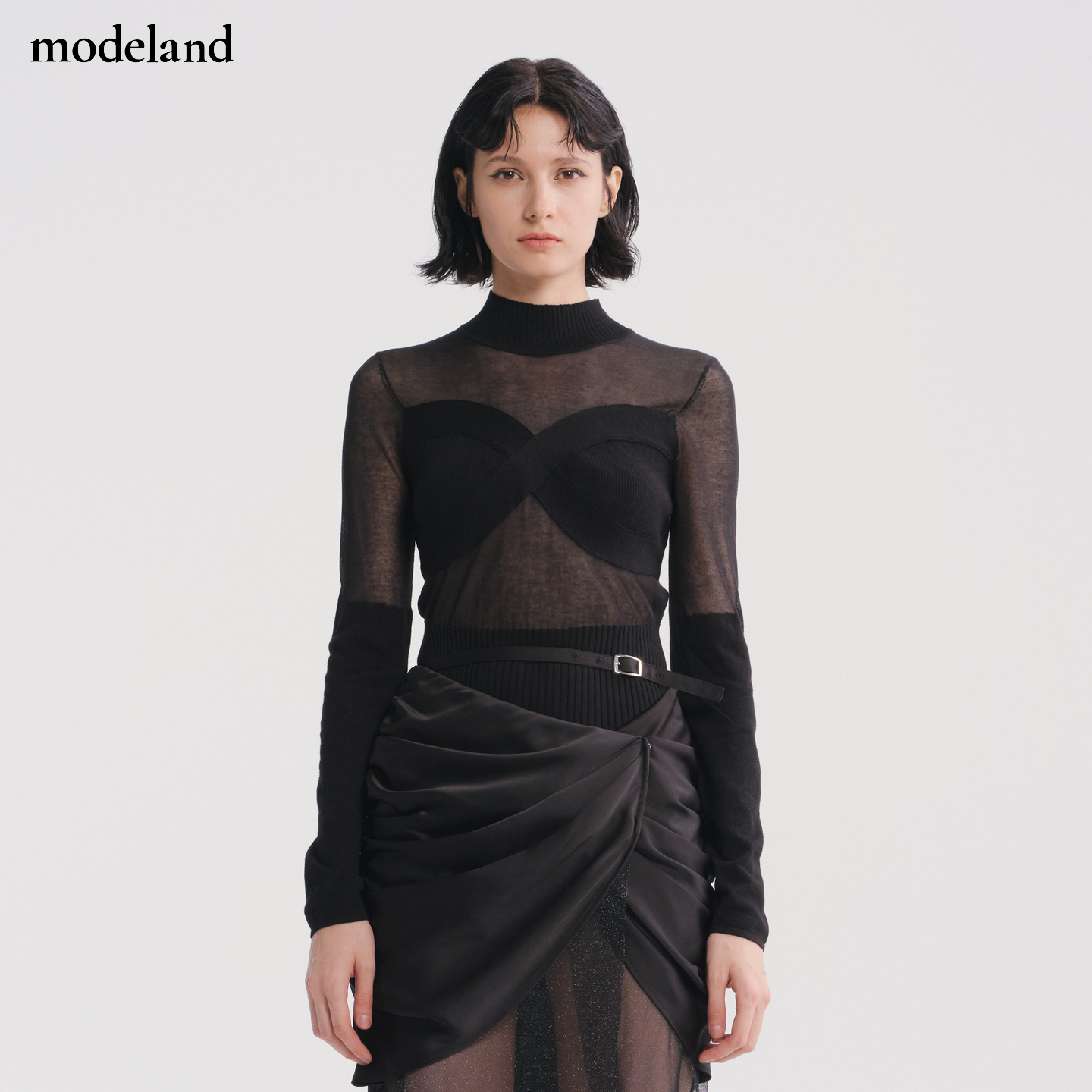 【设计师款】NOPHORA性感黑色镂空羊毛针织上衣modeland买手店