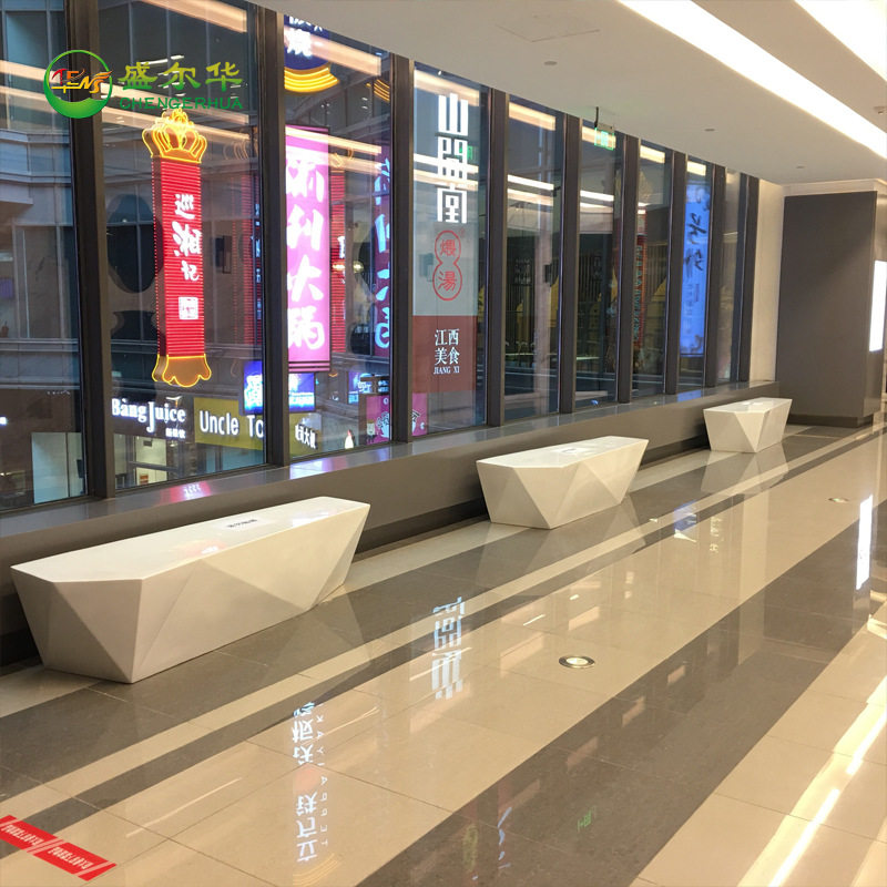 美陈玻璃钢休闲座椅菱形切面长凳户外商场酒店休息凳等候椅子