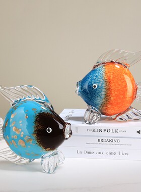 琉璃轻奢亲嘴鱼对嘴n鱼动物摆件招财客厅样板房玄关桌面装饰品送