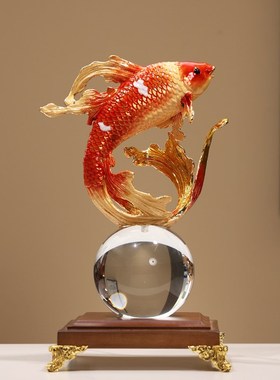 新中式招财鱼摆件富贵有余珐琅彩锦鲤高档家居客S厅好运寓意装饰