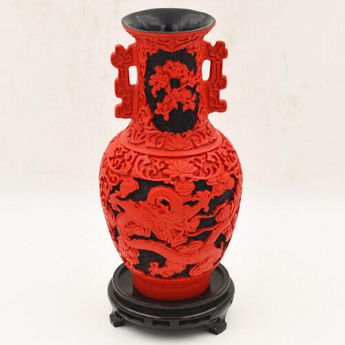 特色手工艺品雕漆花瓶 10寸漆器双耳龙瓶家居摆件 商务礼品送老外