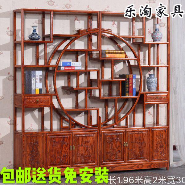 博古架置物架大玄关隔断茶架茶叶多宝阁 中式博古架 实木展示架圆