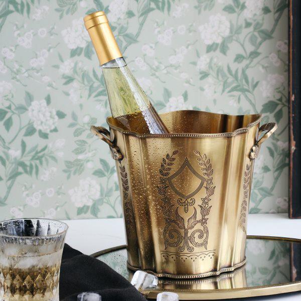香槟纯酒具复古花器进口样板间摆件印度雕花黄铜餐厅手工冰桶红酒