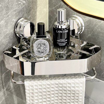 卫生间置物架免打孔收纳架洗漱台墙上手厕所吸盘洗浴室三角不锈钢