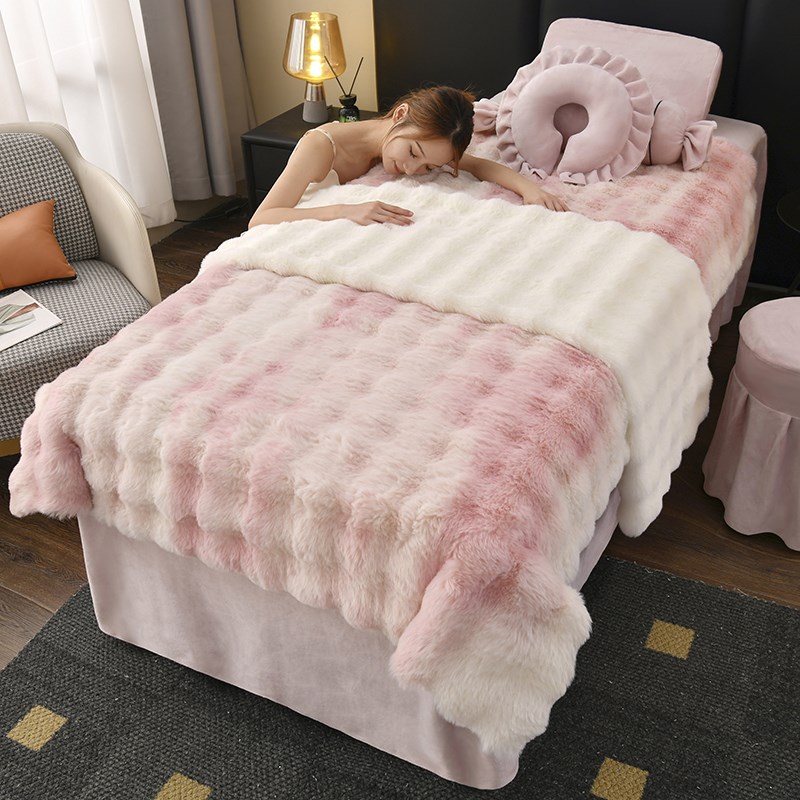 新款2024美容床罩四件套床罩轻奢风高级感泡O泡绒按摩理疗床套纯