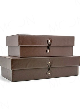 MOON慕空间样板房收纳盒u衣帽间装饰品收纳箱皮质盒子道具软装摆