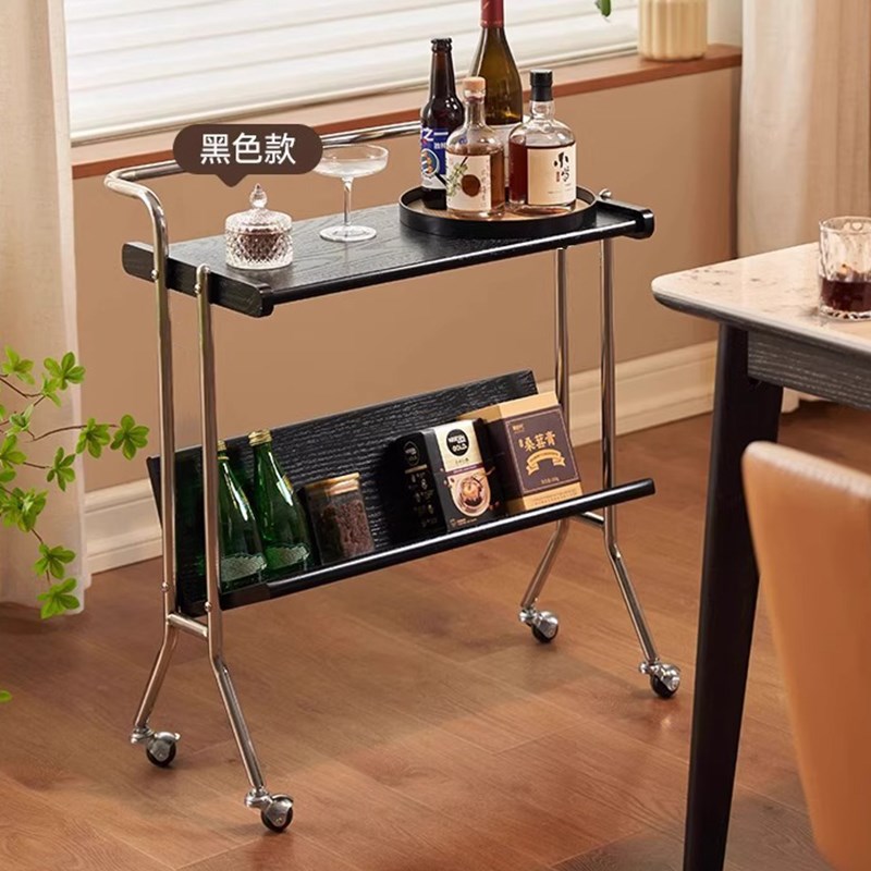 枝然小推车法式中古风实木边v几客厅家用可移动沙发旁置物架小户