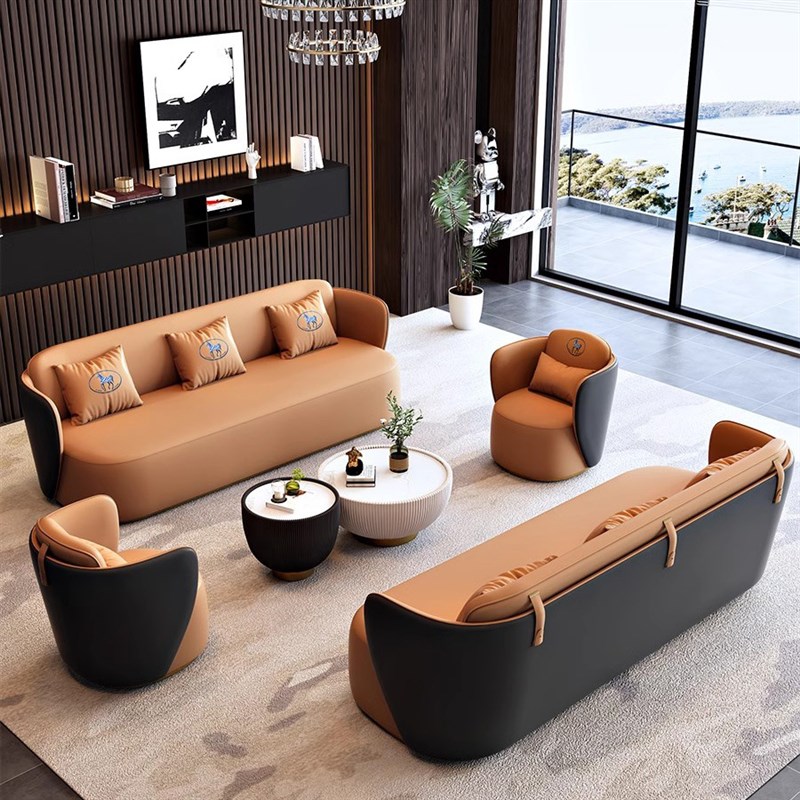 贵宾室商务洽谈皮l艺沙发办公室沙发茶几组合会所展厅轻奢双人沙