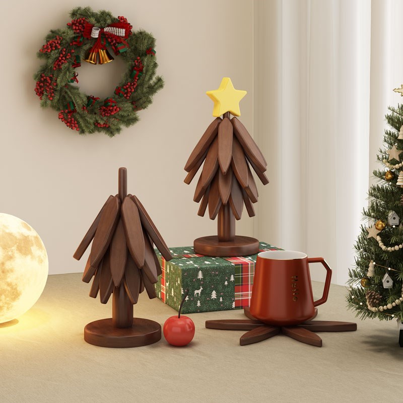 楠竹隔热垫e餐桌摆件一棵树隔热垫E小树隔热垫创意折叠餐盘圣诞树