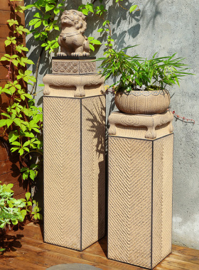 户外庭院花园门口装饰柱子禅意招财摆件新M中式室内仿石展示柱底