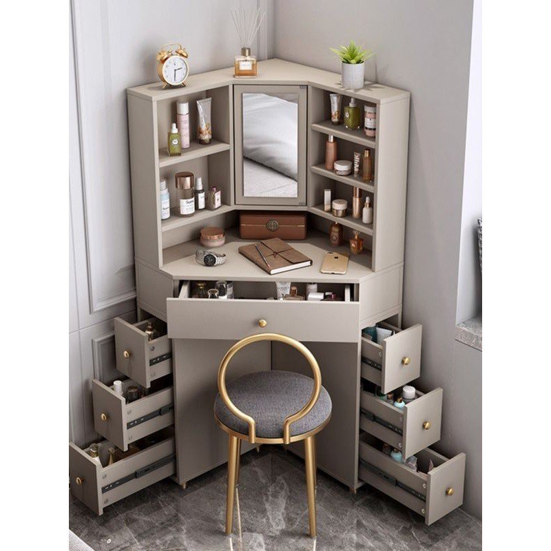 轻奢转角梳妆台收纳柜一体卧室现C代简约拐角三角化妆桌网红高级