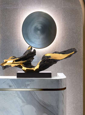 现代新中式抽象雕塑售楼处样板z间酒店艺术玄关装饰品前台装置摆