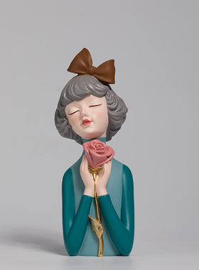 创意捧花女孩摆件客厅插r花干花家D居装饰工艺品桌面电视柜女生礼