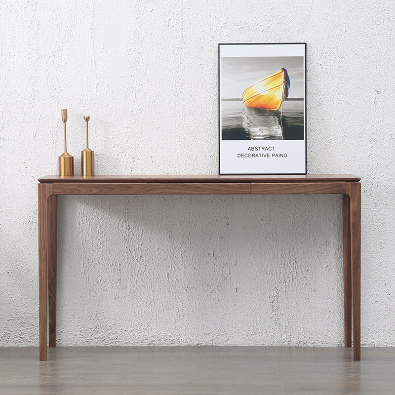 北欧实木条案新中式黑胡桃木玄关桌白橡条几N窄桌现代简约供台供