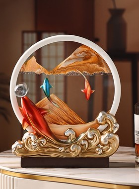 年年有余锦鲤流沙画摆件桌面家居客厅电视K柜酒柜沙漏装饰乔迁礼