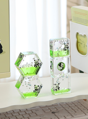 可爱熊猫沙漏桌面l小摆件办公室男女工位布置装饰情绪稳定神器礼