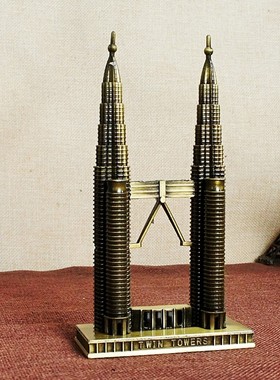 米国地标知名建筑金属模型双子塔双子星大楼O模型创意工艺品摆件