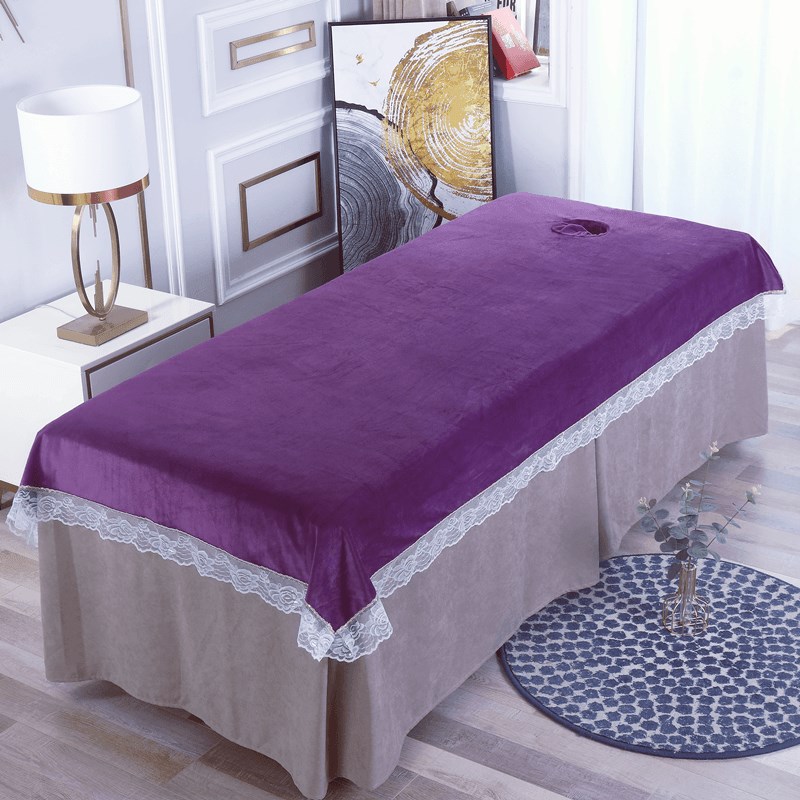 美容床单美容院专用加厚保暖水晶绒足疗推拿按摩S床大毛巾带洞纯