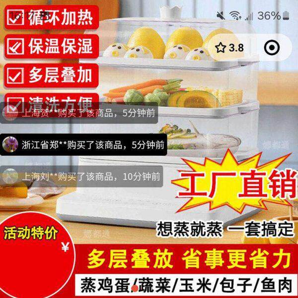 德国品质三层电蒸锅恒越家用蒸笼全自动大容量蒸箱煮炖一体早餐机
