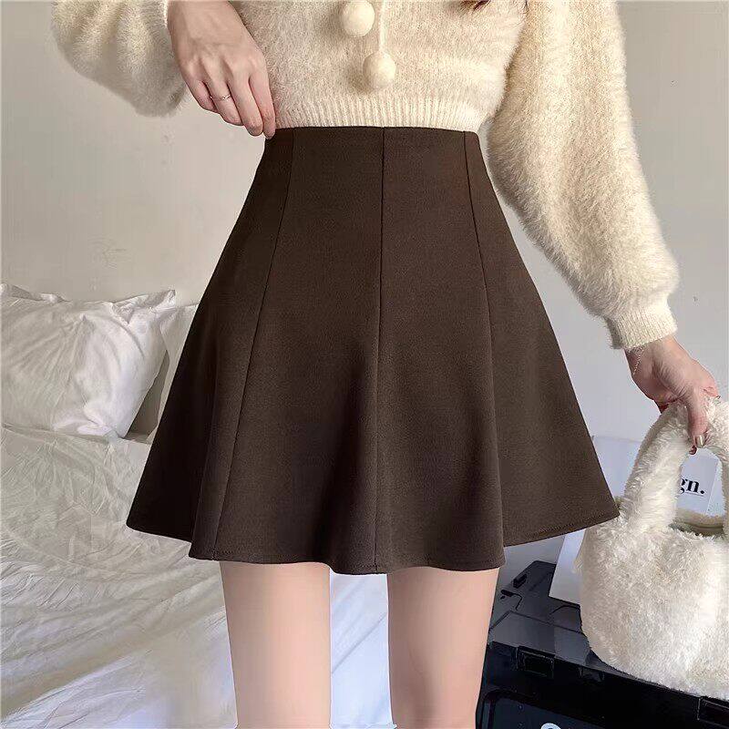 高腰毛呢半身裙秋冬大尺