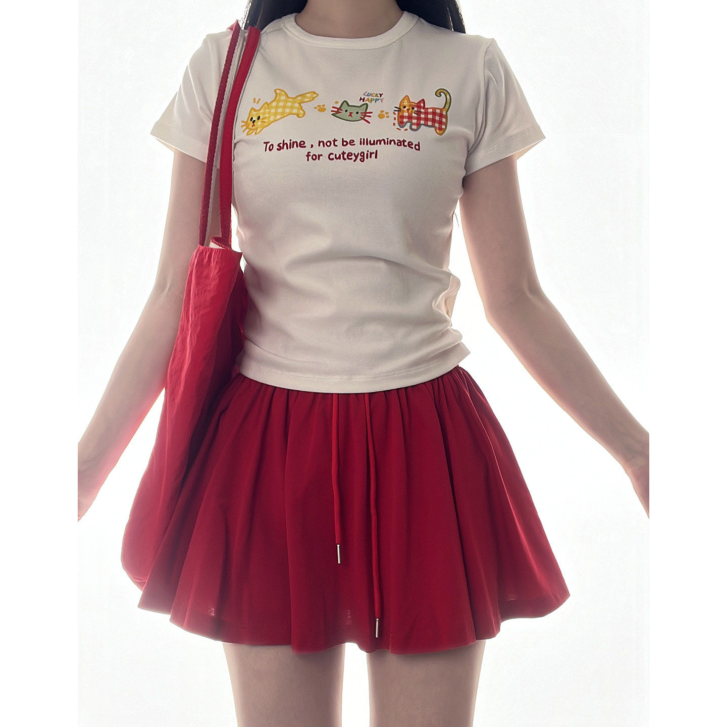 美式红色辣妹短裙女夏季