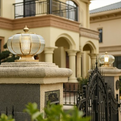 太阳能全铜围墙柱l头灯门柱灯别墅大门圆球柱子灯庭院防水接电新