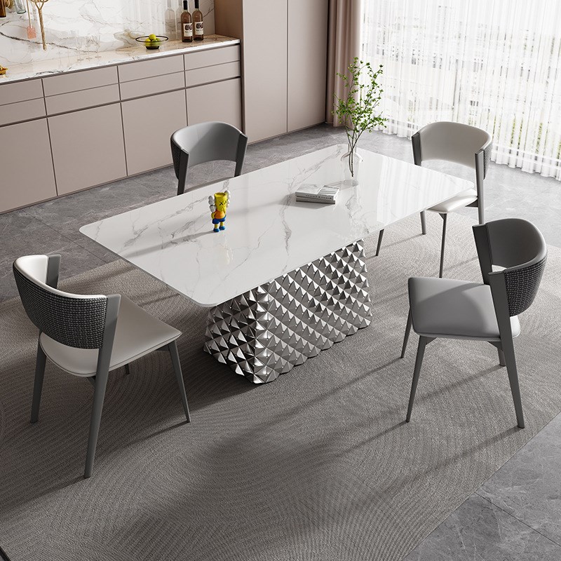 岩板餐桌家用小户型现简约长y方形桌子北欧风亮光岩板餐桌椅组合