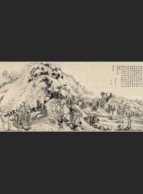 山水水墨春中式局部图 富居客厅背景墙会所山酒店装饰画餐厅微喷