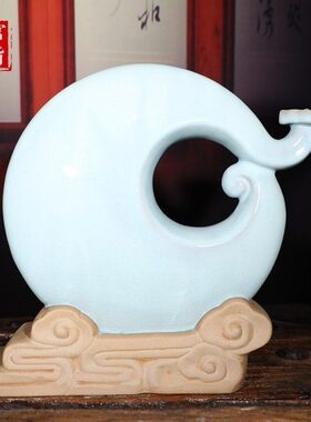 摆件品满高档送礼玄关钧办公室装饰家居如意陶瓷圆品瓷博古架工艺
