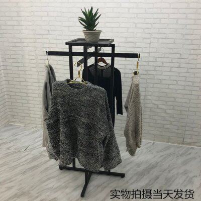 货架中岛架白色男女服落地式铁艺移动四臂黑色服装店展示架挂衣架