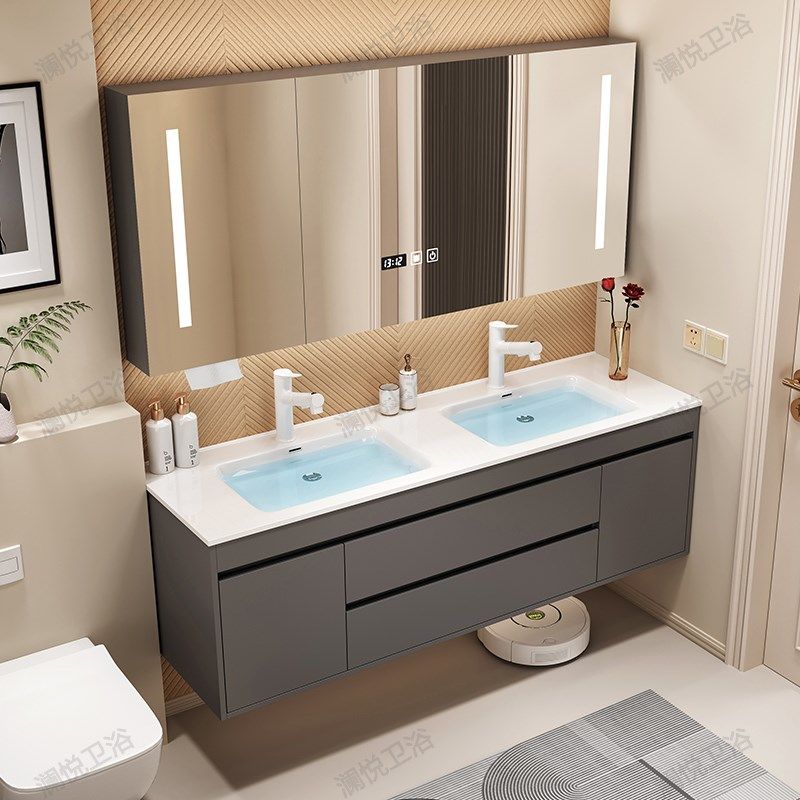 轻奢实木智能全镜浴室柜陶瓷一体盆双盆卫生间洗漱台W洗手脸台盆