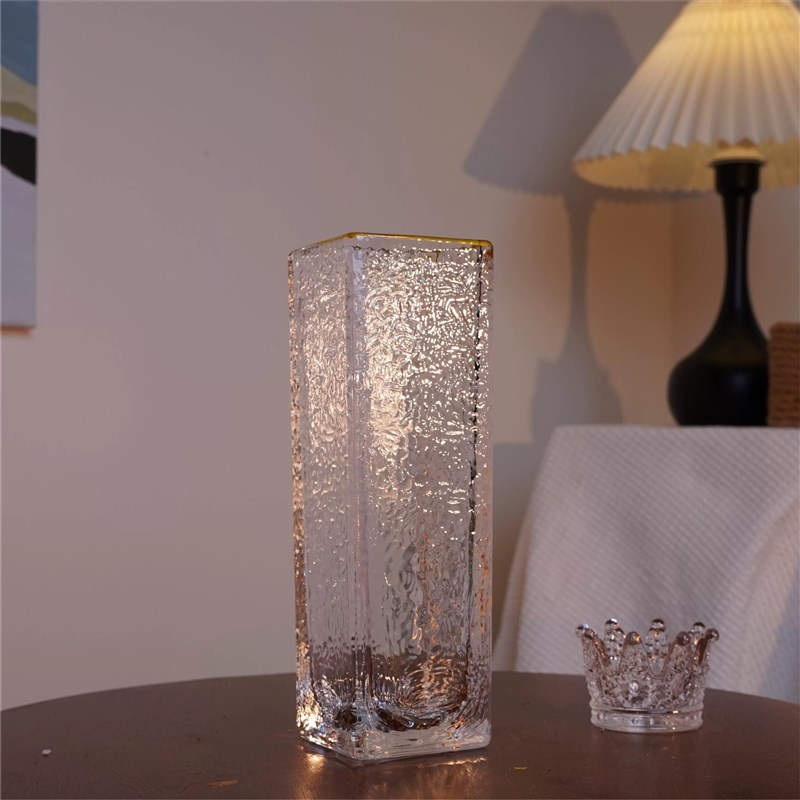 宝气方缸摆件客厅插花o高级水晶玻璃高端百合捷克水养鲜花瓶插花